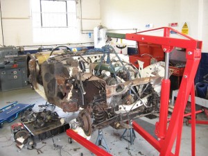 Part way through the strip down it was time to remove the engine for rebuilding