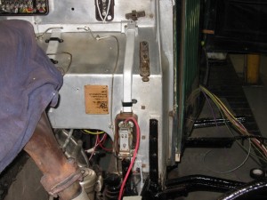 Derby Bentley 4 1/4 rewire. Part of the bulkhead with new cables run and conduits back in place