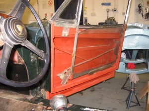 XK140 door - corrosion has been dealt with and it is now painted in rust-inhibiting primer