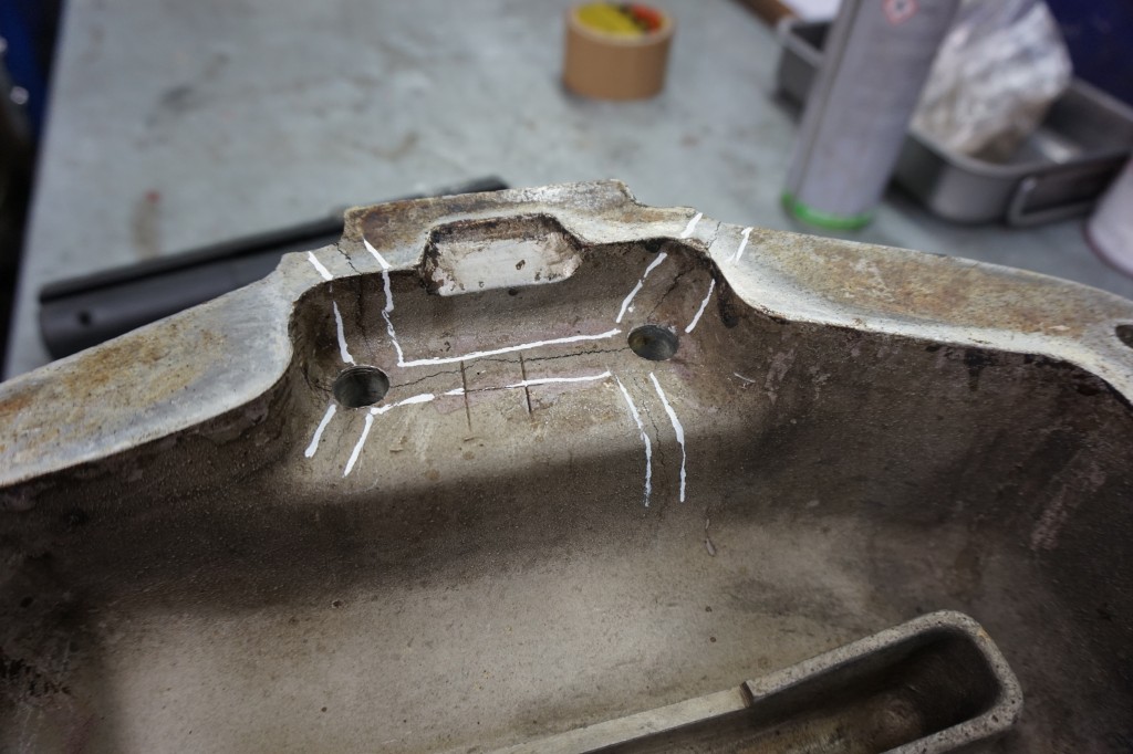 Cracks visible in the sump